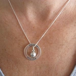 Sterling Silver Soccer Affirmation Band and Charm Necklace (Necklace Length=16 Inches)