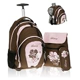 BESTWAY Trolley Rucksack 3er SET SCHULTROLLEY Rollin - FLOWER : RUcksacktrolley + Sportbeutel + M�ppchen /// Braun Ros�von "Bestway"