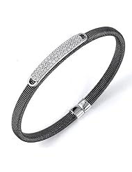 Sterling Silver & Cz Black Rhodium Plated Bangle