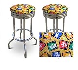 2 24" The Beatles Colorful Yellow Fabric Specialty / Custom Barstools Set