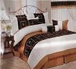 Queen Size Micro Suede Coffe Brown / Light Brown /Beige Patchwork Comforter Set