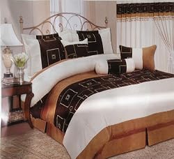 King Size Micro Suede Coffee Brown / Light Brown /Beige Patchwork Comfroter Set AND Windows Curtains