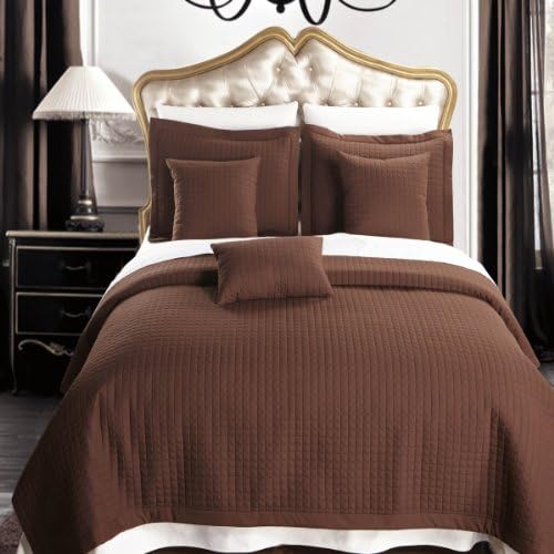 Chocoalte Twin Size Checkered Quilted 2PC Coverlet Set