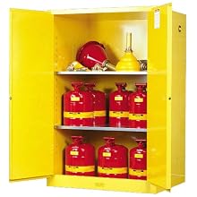 Justrite Sure-Grip EX 899000 Safety Cabinet for Flammable Liquids, 2 Door Manual Close, 90 gallon, 65"Height, 34"Width, 34"Depth, Steel, Yellow