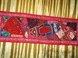 CLEARANCE ! RED Spectacular Zardozi India Sari Tapestry Wall Hanging Table Runner 60X20