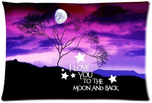 Amxstore Cotton Polyester Decorative Throw Pillow Cover Cushion Case Pillow Case,one side Beautiful Evening Galaxy Nebula landscape I Love You to the Moon Back