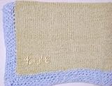 Knitted on Hand Knitting Machine Beige Chenille Hand Crochet Finished with Blue Rayon Chenille Infant Boys Large Blanket Size 32 By 45 Inches Trimmed with Ivory Name or Initials up to 5 Letters