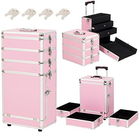 BELLAVIEÃ'Â 4in1 Interchangeable Cosmetic Rolling Train 2-Drawer Makeup Case, Aluminum, Pink by BELLAVIE