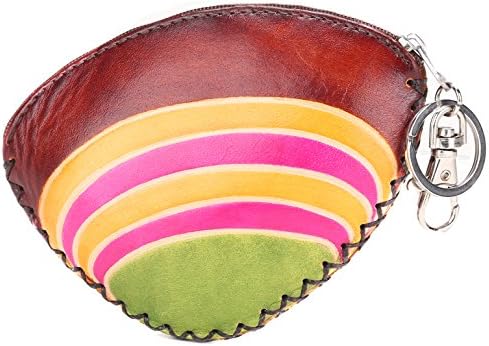 New Cute Handmade Small Leather Sea Shell Zippered Coin Purse with Keychain