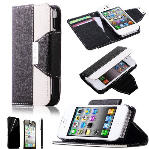 RUBAN Premium Multi-Function Painting Series iphone 4 4S Wallet Leather Case Cover & Credit Card Holder and Phone Stand and Lanyard for iPhone 4 4S (!IPHONE 4S, P07BLACK)