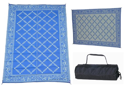 Best Price Reversible RV Patio Outdoor Mat Camping Rug with Carry Bag Blue & Light green 9' X 12' Garden Mat 119123