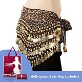 Bellyqueenand#8482 Leopard Print Belly Dance Gold Coin Hip Scarf