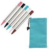 GTMax 5 Colors Retractable Metalic Stylus (Black / White/ Red / Light Blue /Light Pink)+Blue Drawstring Case for Nintendo 3DS