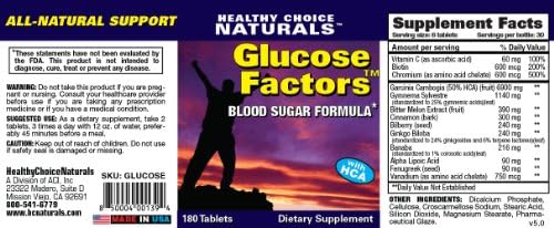 Glucose Factors Blood Sugar Support Formula - All Natural Formula/180 Tablets