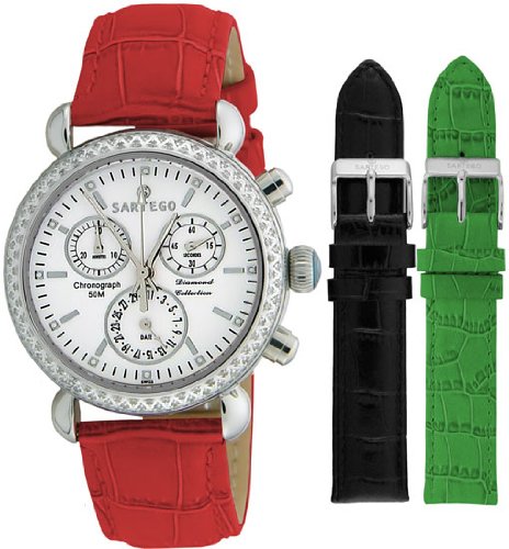 Sartego Unisex Watch with 100 Diamond Bezel White Dial Leather Band