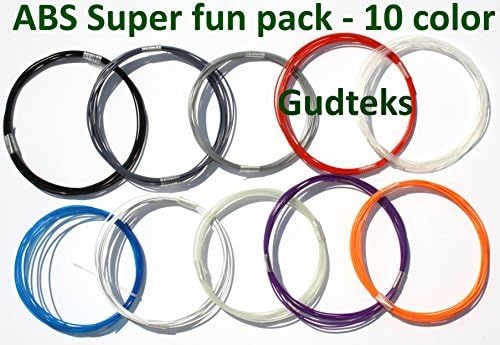 10 Color 3d Printer/3d Pen ABS 1.75mm Filament Super Fun Pack. 12 Feet of Black,white,grey,silver,natural,red,blue,luminous Green,purple,orange Filaments. Bonus: 2 Feet of Cleaning Filament.