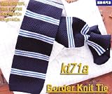 濃紺地にオフホワイト,ブルー縞/襟飾ボーダー・ニットタイ#kt71a