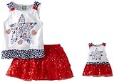 Dollie & Me Girls 2-6X Sleeveless Screenprint With Glitter Top Over Tier Mesh Skirt And Matching Doll Garment
