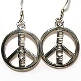 Peace Sign Sterling Silver Earrings with French Hook and Inscribed Peace Lettering