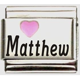Matthew Pink Heart Laser Name Italian Charm Link