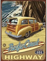 Pacific Coast highway 101 Metal Sign: Surfing and Tropical Decor Wall Accent