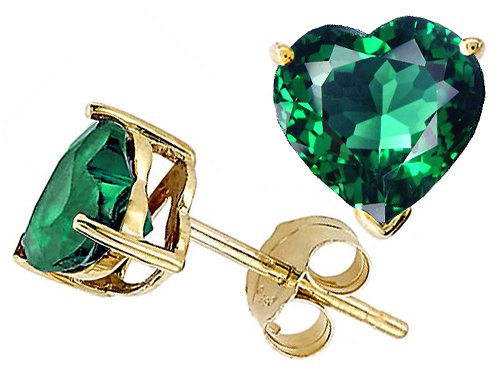 3.00 cttw 14K Yellow Gold Plated 925 Sterling Silver Heart Simulated Emerald Earring Studs