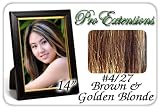 Pro Extensions 14″ x 39″ #4/27 Brown with Blonde Highlights 100% Clip on in Human Hair Extensions