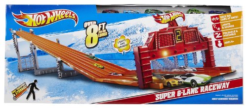 Hot Wheels Super 6 Lane Raceway Set 6 Cars Lights Sound Huge Over 8' Long