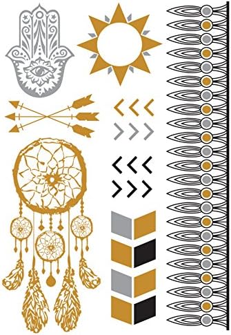 Metallic Flash Jewelry Tattoo Silver Gold Black Temporary Set (Pack of 5)