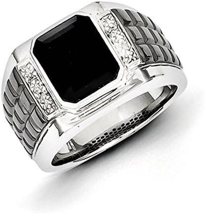 Sterling Silver Diamond & Onyx Square Black Rhodium-plated Men's Ring