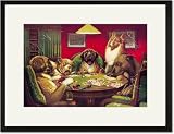 Black Framed/Matted Print 17x23, Dog Poker - Stun, Shock & the Win