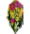 SilkNOW Hand Painted Green and Yellow 100% Pure Silk Chiffon Georgette Scarf with Beautiful Multi Colored Floral Pattern