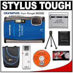 Olympus Stylus TOUGH-6000 Shockproof & Waterproof Digital Camera (Blue) + Spare Li-50B Battery + Case + Cameta Bonus Accessory Kit