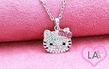 SILVER PINK CRYSTAL HELLO KITTY FACE NECKLACE
