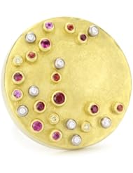 Annie Fensterstock Celeste 18k Yellow and 18k White Gold Diamond, Ruby and Sapphire Ring, Size 7
