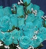 84 Silk Rose Flowers w/Raindrops - Wedding Flowers - Bridal/Floral - Turquoise