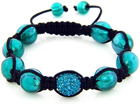 Green Marble &amp; Austrian Crystal Hand Beaded Shamballa Inspired Fireball Macrame Bracelet Mens Ladies 12mm