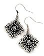 Burnished Silvertone Clear Crystal Flower Dangle Earrings Fashion Jewelry