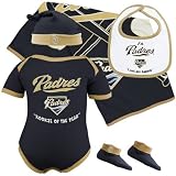 San Diego Padres MLB Newborn / Baby / Infant 5pc Bib, Bootie, Cap, Blanket and Onesie Gift Set