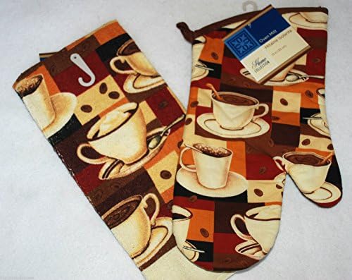 Coffee Lovers Theme Table Decor & Kitchen Linen Bundle- Cafe Mocha Latte Coffee Bean - 6 Pcs Set Includes: 4 Placemats - 1 Coffee Kitchen Towel - 1 Coffee Pot Holder