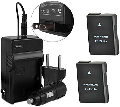 EN-EL14A Kit For Nikon Include Two Lithium-Ion Battery Pack + One Ac/Dc Charger Compatible With Nikon D5300 D5200 D5100 D3200 D3100 P7000 P7100 7700,Replacement For Charger MH-24