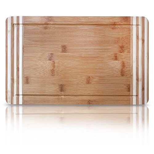 Large Bamboo Cutting Board - 15x10 Premium Striped Natural Wood Serving Tray by Bright Star Bamboo