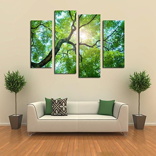 Green Tree Painting 4 Panels (No Frame) Canvas Wall Art Picture Home Decoration Living Room Canvas Print Modern Painting