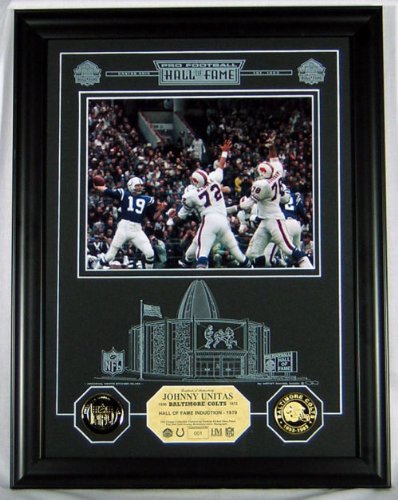 Buy Johnny Unitas Hof Archival Etched Glass Photomint by Highland Mint