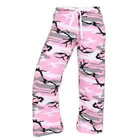 Pink Camouflage Cammo Novelty Print Jersey cotton low rise flared capri pants, 5 adult sizes