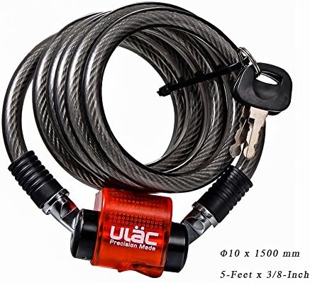 Security Bike Cable Lock with Flash LED Light, 5-Feet x 3/8-Inch, Mounting Bracket Included