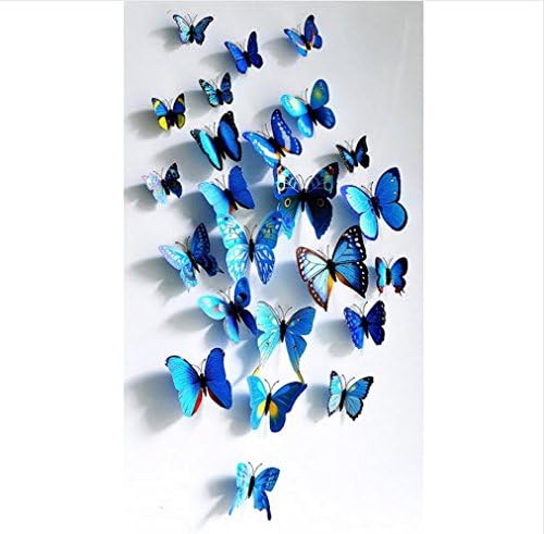 3D three-dimensional wall stickers butterfly wall stickers size 12 suit wedding curtain window display stickers Home Decoration - Blue