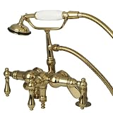 Kingston Brass CC619T2 Vintage 4-Inch to 13-Inch Adjustable Center Deck Mount Leg Tub Filler with Hand Shower, Polished Brass