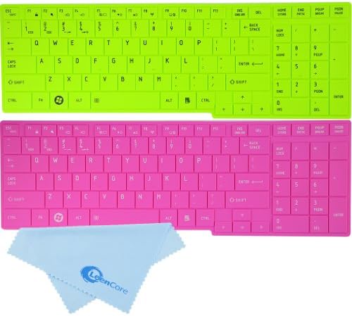 LeenCore® 2-Pack Colorful Cute Sweet Cool Ultra thin Silicone Laptop Keyboard Skin Cover Protector for Toshiba Satellite C655 C655D C675 L655 L655D L650 L650D L670 L670D L750 L750D L755 L755D A660 A660D A665 A665D P750 P750D P755D P755 P770 P775 US Layout (Green+Hot Pink) + 1x Microfiber Cleaning Cloth from LeenCore