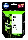 HP 98 Black Ink Cartridge in Retail Packaging, Twin Pack (C9514FN#140)